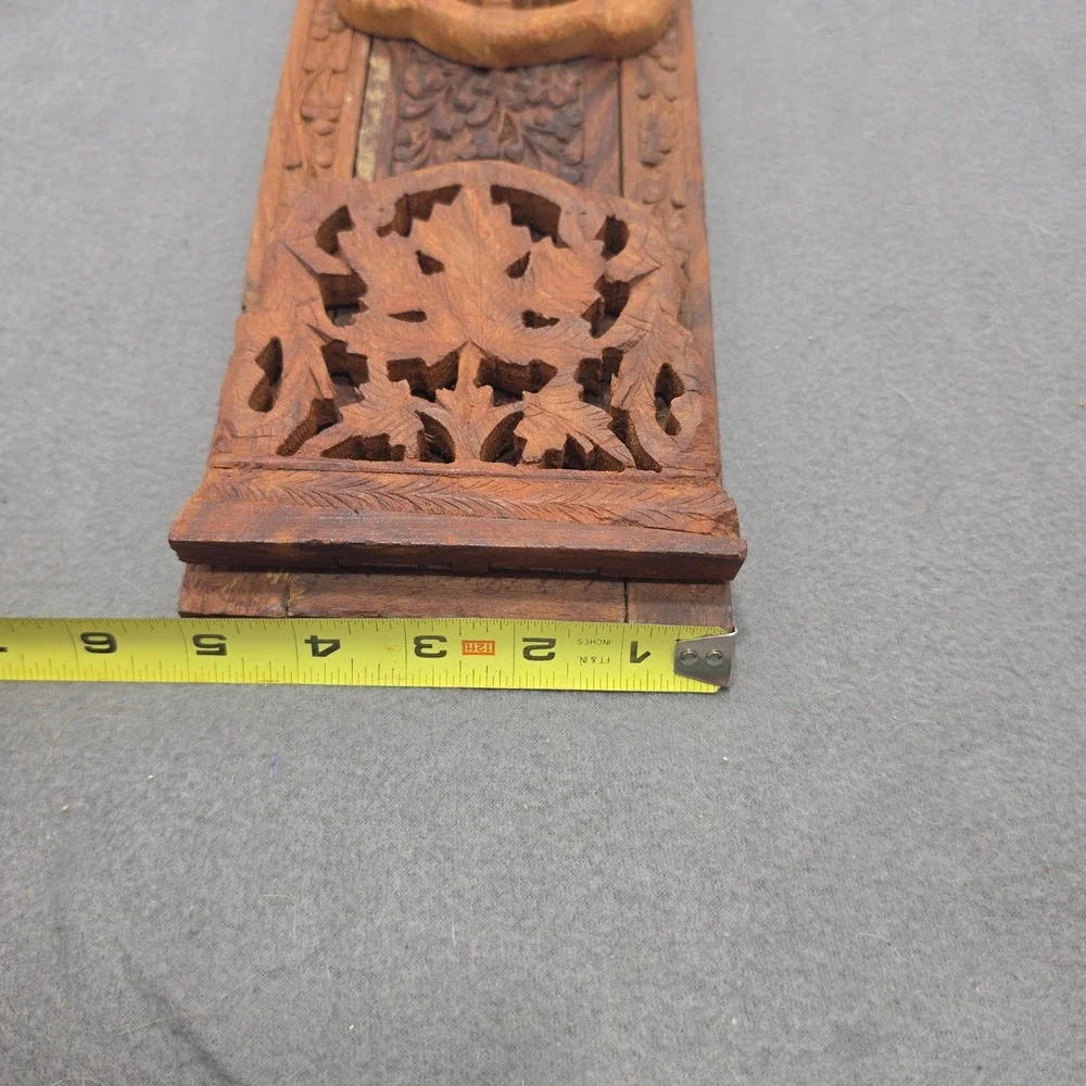 Vintage Hand Carved Floral Wood Book Slide Expandable Folding Desk Bookends B